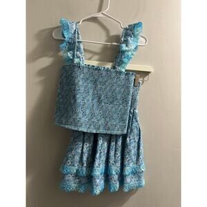Peixoto Belle Smocked Tiered‎ Mini Skirt set blue size Large new